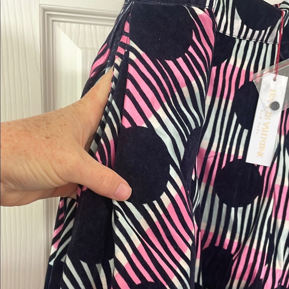 Frances Valentine Ball Skirt Scoop Flocked Velvet Navy Multi Size 1X New W/Tags - Picture 6 of 9